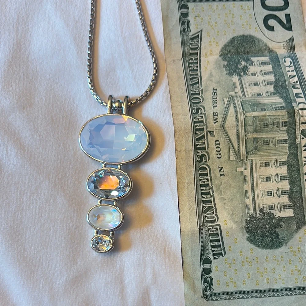 Moonstone Look Silver and Blue Pendant Necklace - Picture 4 of 4